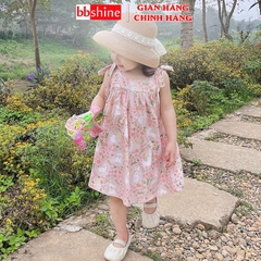 Váy bé gái 10-27kg họa tiết thỏ phối hoa xinh yêu BBShine, Đầm bé gái 2 dây chất thô lụa mềm mịn tông màu pastel - D117