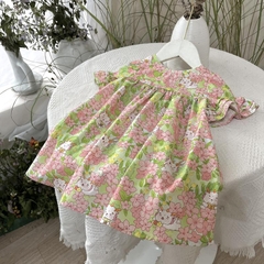 Váy bé gái 10-27kg dáng babydoll xinh yêu BBShine, Đầm bé gái tay phối bèo họa tiết thỏ hoa đáng yêu - D116