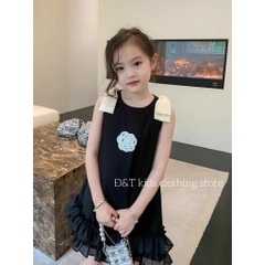 Váy bé gái 10-29kg phối chân váy tơ bồng bềnh BBShine, Đầm bé gái tay sát nách phối nơ vai xinh xắn - D104