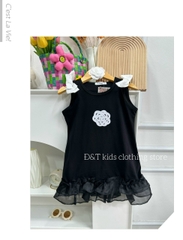 Váy bé gái 10-29kg phối chân váy tơ bồng bềnh BBShine, Đầm bé gái tay sát nách phối nơ vai xinh xắn - D104