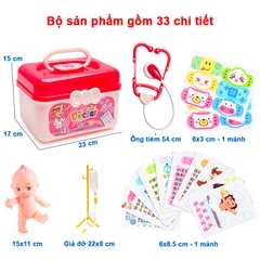 Đồ chơi bác sĩ 33 chi tiết bổ ích thú vị BBShine, Bộ đồ chơi bác sĩ cho bé bằng nhựa nguyên sinh ABS cao cấp an toàn – DC043