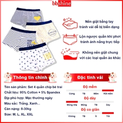 Quần lót bé trai chất cotton thoáng mát cao cấp BBShine, Set 4 quần chip bé trai nhiều họa tiết xinh xắn – C029
