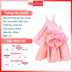 Váy 2 dây cho bé 8-24kg chất đũi mềm BBShine, Đầm cho bé dáng xòe phối nơ mặt lưng xinh xắn – D092