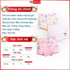 Quần chip bé gái mềm mịn cao cấp BBShine, Set 3 quần chip đùi bé gái họa tiết đáng yêu – C025