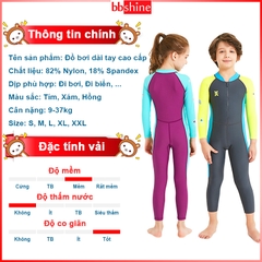 Đồ bơi bé gái và bé trai 9-37kg cao cấp BBShine, Đồ bơi dài tay DIVE & SAIL chống nắng và tia UV toàn thân cho bé – DB014