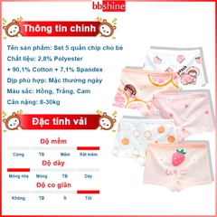 Quần chip bé gái chất thông hơi cao cấp BBShine, Set 5 quần chip đùi bé gái nhiều họa tiết xinh xắn – C028