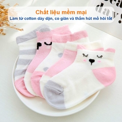 Tất cho bé gái và bé trai 0-2 tuổi chất cotton co giãn tốt BBShine, Set 5 tất lưới cho bé họa tiết hình mèo nhiều màu sắc đáng yêu – T002