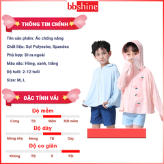 Áo chống nắng cho bé 2-12 tuổi có mũ che cao cấp BBShine, Áo khoác chống nắng cho bé thoáng mát nhiều họa tiết đáng yêu - AK024