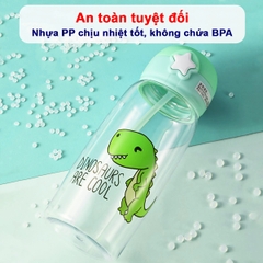 Bình nước cho bé đi học, Bình uống nước cho bé có ống hút 700ml bằng nhựa PP chịu nhiệt tốt tặng kèm túi và dây đeo tiện lợi BBShine – BN011