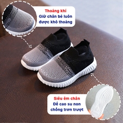 Giày thể thao bé trai và bé gái mềm nhẹ thoáng khí BBShine, Giày cho bé họa tiết trơn phối lưới nhiều màu sắc – T8