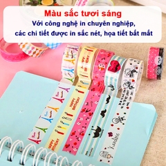 Washi tape trang trí đủ họa tiết BBShine, Set 10 băng keo washi nhiều màu sắc đáng yêu - H023