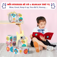 Cuộn 500 sticker nhãn dán khích lệ khen thưởng học tập cho bé yêu với nhiều họa tiết kèm slogan khiến những giờ học thêm sinh động BBShine – ST010