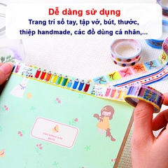 Washi tape trang trí đủ họa tiết BBShine, Set 10 băng keo washi nhiều màu sắc đáng yêu - H023