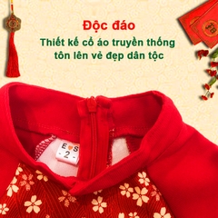 Áo dài cách tân cho bé 8-20kg họa tiết hoa nhí BBShine, Áo dài bé gái chất tăm nhung cao cấp – AD006