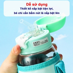 Bình nước cho bé đi học, Bình uống nước cho bé có ống hút 700ml bằng nhựa PP chịu nhiệt tốt tặng kèm túi và dây đeo tiện lợi BBShine – BN011