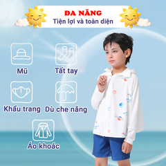 Áo chống nắng cho bé 2-12 tuổi có mũ che cao cấp BBShine, Áo khoác chống nắng cho bé thoáng mát nhiều họa tiết đáng yêu - AK024