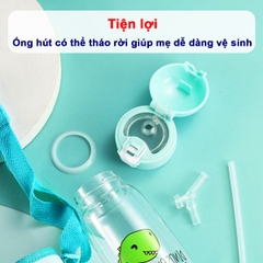 Bình nước cho bé đi học, Bình uống nước cho bé có ống hút 700ml bằng nhựa PP chịu nhiệt tốt tặng kèm túi và dây đeo tiện lợi BBShine – BN011