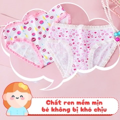 Quần chip bé gái chất cotton cao cấp BBShine, Set 4 quần lót bé gái viền ren phối nhiều họa tiết đáng yêu – C003