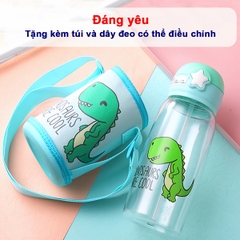Bình nước cho bé đi học, Bình uống nước cho bé có ống hút 700ml bằng nhựa PP chịu nhiệt tốt tặng kèm túi và dây đeo tiện lợi BBShine – BN011