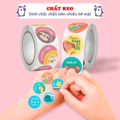 Cuộn 500 sticker nhãn dán khích lệ khen thưởng học tập cho bé yêu với nhiều họa tiết kèm slogan khiến những giờ học thêm sinh động BBShine – ST010