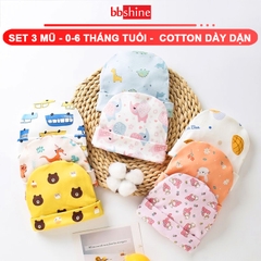 Mũ sơ sinh cho bé 0-6 tháng tuổi BBShine, Set 3 nón sơ sinh cao cấp nhiều họa tiết đáng yêu – SS004