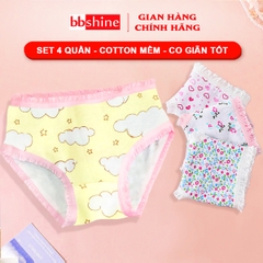 Quần chip bé gái chất cotton cao cấp BBShine, Set 4 quần lót bé gái viền ren phối nhiều họa tiết đáng yêu – C003