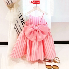Váy 2 dây cho bé 8-24kg chất đũi mềm BBShine, Đầm cho bé dáng xòe phối nơ mặt lưng xinh xắn – D092