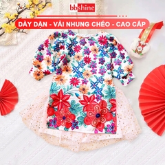 Áo dài cách tân gấm dệt hoa BBShine, Áo dài bé gái tay bồng công chúa xinh xắn – AD005