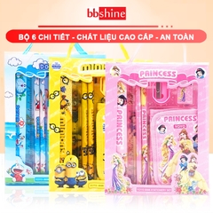 Bộ dụng cụ học tập 6 món cao cấp BBShine, Bộ đồ dùng học tập nhiều họa tiết hoạt hình đáng yêu cho bé – H057