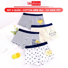 Quần lót bé trai chất cotton thoáng mát cao cấp BBShine, Set 4 quần chip bé trai nhiều họa tiết xinh xắn – C029