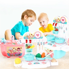Bộ đồ chơi nấu ăn, Bộ nấu ăn cho bé 22 món kèm bàn bếp và tủ bếp bằng nhựa nguyên sinh ABS an toàn cho bé yêu BBShine – DC015