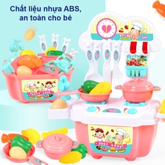 Bộ đồ chơi nấu ăn, Bộ nấu ăn cho bé 22 món kèm bàn bếp và tủ bếp bằng nhựa nguyên sinh ABS an toàn cho bé yêu BBShine – DC015