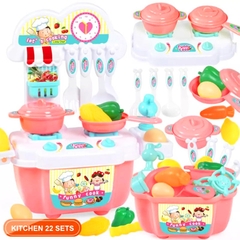 Bộ đồ chơi nấu ăn, Bộ nấu ăn cho bé 22 món kèm bàn bếp và tủ bếp bằng nhựa nguyên sinh ABS an toàn cho bé yêu BBShine – DC015