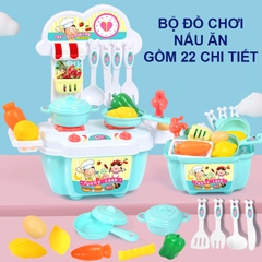 Bộ đồ chơi nấu ăn, Bộ nấu ăn cho bé 22 món kèm bàn bếp và tủ bếp bằng nhựa nguyên sinh ABS an toàn cho bé yêu BBShine – DC015