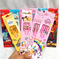 Set 6 bút chì chuốt HB cao cấp bằng gỗ kèm hộp nhiều chủ đề hoạt hình ngộ nghĩnh xinh xắn thích hợp làm quà cho bé BBShine – H037