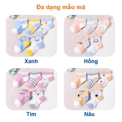 Tất cho bé gái và bé trai 0-2 tuổi chất cotton co giãn tốt BBShine, Set 5 tất lưới cho bé họa tiết hình mèo nhiều màu sắc đáng yêu – T002