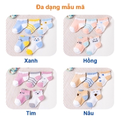 Tất cho bé gái và bé trai 0-2 tuổi chất cotton co giãn tốt BBShine, Set 5 tất lưới cho bé họa tiết hình mèo nhiều màu sắc đáng yêu – T002