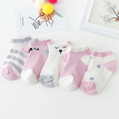 Tất cho bé gái và bé trai 0-2 tuổi chất cotton co giãn tốt BBShine, Set 5 tất lưới cho bé họa tiết hình mèo nhiều màu sắc đáng yêu – T002