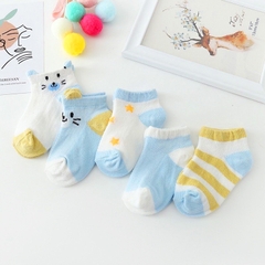 Tất cho bé gái và bé trai 0-2 tuổi chất cotton co giãn tốt BBShine, Set 5 tất lưới cho bé họa tiết hình mèo nhiều màu sắc đáng yêu – T002