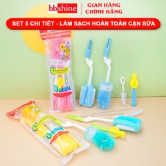 Cọ rửa bình sữa 5 chi tiết cao cấp BBShine, Bộ cọ bình sữa xoay 360 độ siêu tiện lợi – SS023