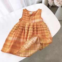 Đầm bé gái 10-33kg họa tiết caro basic đơn giản BBShine, Váy bé gái chất xô muslin cao cấp màu sắc tươi sáng – D098