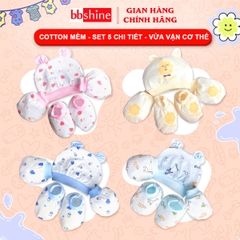 Mũ sơ sinh kèm bao tay bao chân chất cotton cao cấp BBShine, Set bao tay chân mũ sơ sinh 5 chi tiết nhiều họa tiết xinh xắn – SS037