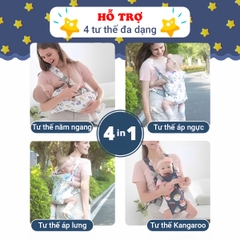 Địu em bé 0-3 tuổi đa năng gọn nhẹ BBShine, Địu cho bé 4 tư thế thoáng khí cao cấp – SS044