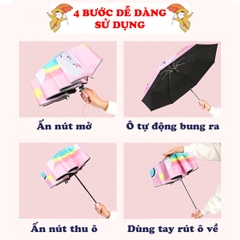 Ô gấp gọn tán rộng cán dài cao cấp BBShine, Dù che mưa nhiều hoạ tiết đáng yêu cho bé - AM017