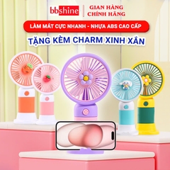 Quạt tích điện mini tặng kèm charm xinh yêu BBShine, Quạt cầm tay mini sạc điện nhỏ gọn tiện lợi - DT007