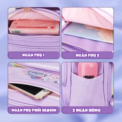 Balo cho bé cấp 1 chống thấm nước cao cấp BBShine, Balo đi học hoạ tiết Kuromi xinh yêu - B027