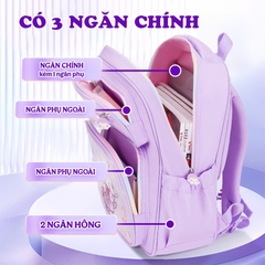 Balo cho bé cấp 1 chống thấm nước cao cấp BBShine, Balo đi học hoạ tiết Kuromi xinh yêu - B027