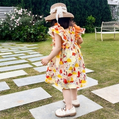 Váy bé gái 10-35kg họa tiết thỏ đáng yêu BBShine, Đầm bé gái tay cánh tiên phối màu siêu xinh – D100