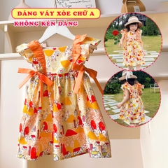 Váy bé gái 10-35kg họa tiết thỏ đáng yêu BBShine, Đầm bé gái tay cánh tiên phối màu siêu xinh – D100