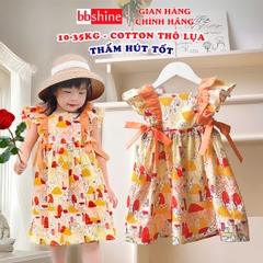 Váy bé gái 10-35kg họa tiết thỏ đáng yêu BBShine, Đầm bé gái tay cánh tiên phối màu siêu xinh – D100